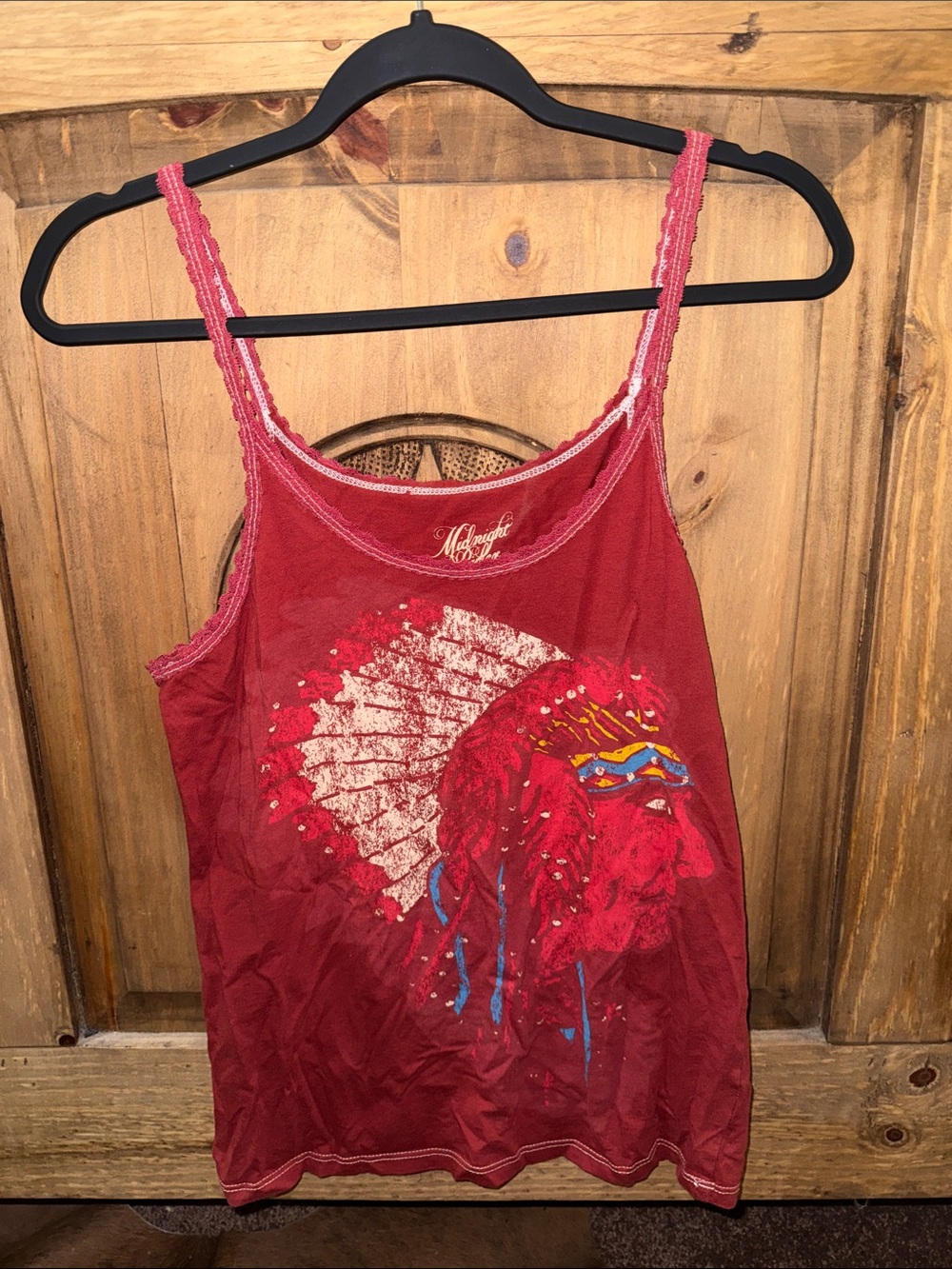 Midnight Rider Red Graphic Camisole with Tribal Headdress